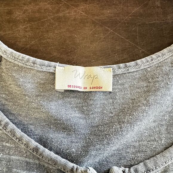 Wrap London Dress Women 6 Blue Striped Hemp Blend Cap Sleeve Midi Distressed - Picture 4 of 7